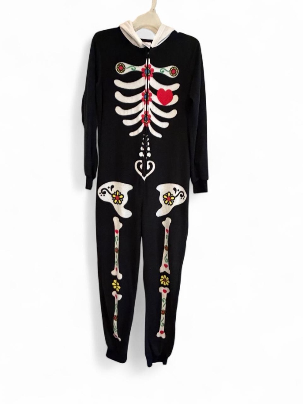 Women’s Black Halloween Skeleton Onesie Pajamas (day of the dead)